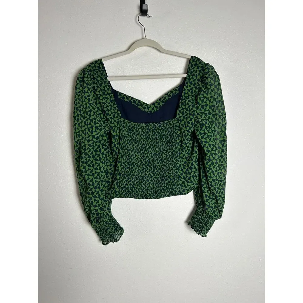 Abercrombie & fitch printed puff sleeve crop top green navy size XL